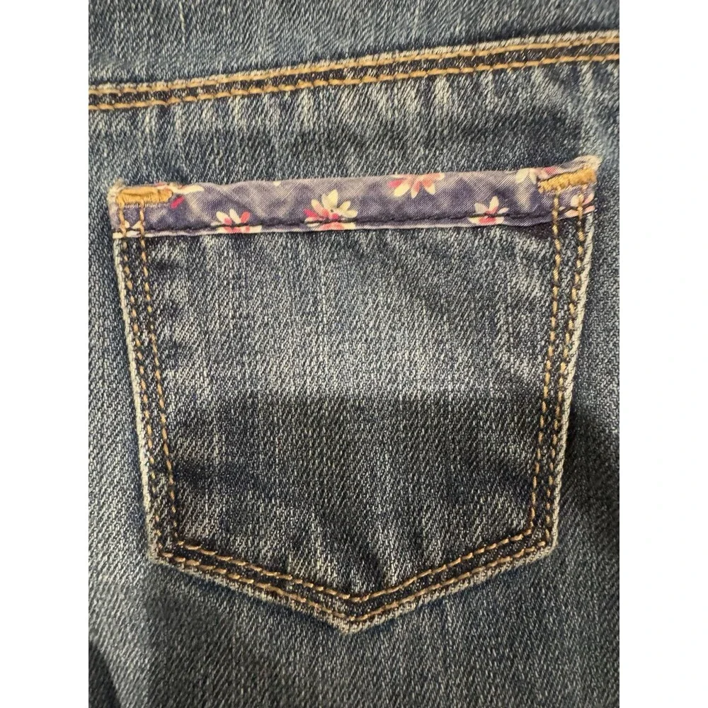Y2K OshKosh B'gosh Vestbak Baby Girls 9M Blue Denim Overalls Floral Trim Spring